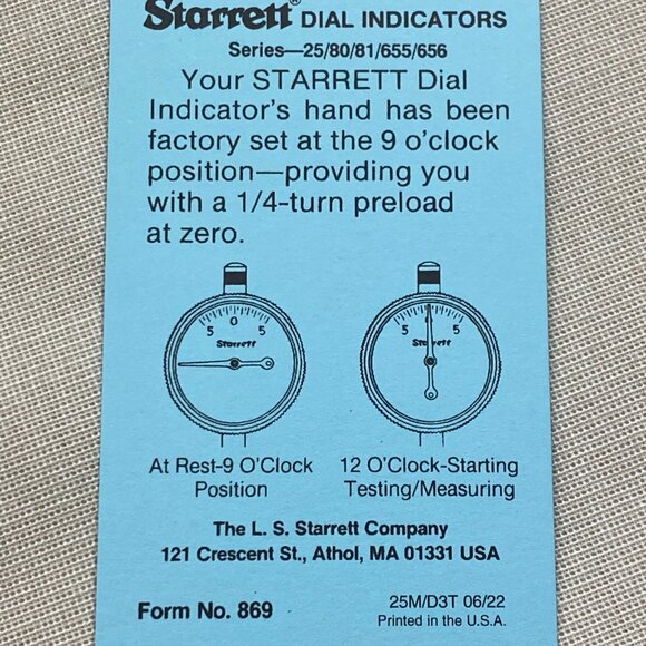 Starrett 25-244 Dial Indicator 0-.100" Range 0-40 Dial - Picture 2 of 10